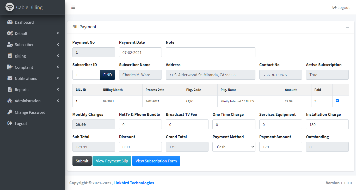 Dish Cable & ISP Billing System C, Ajax, MSSQL) by linkbirdtech